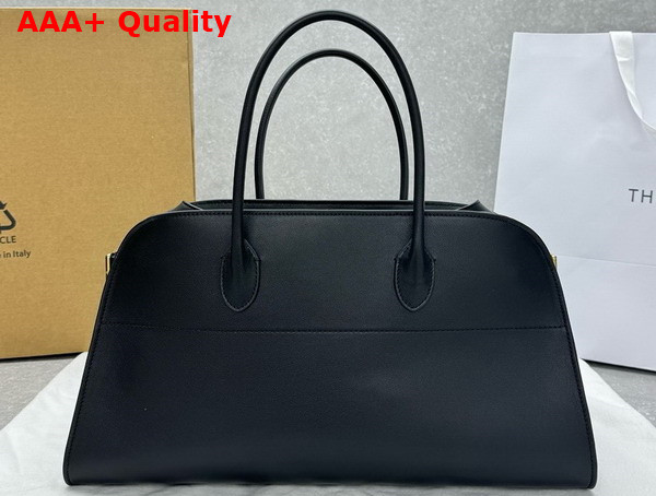 The Row EW Margaux Bag in Black Polished Saddle Leather Replica