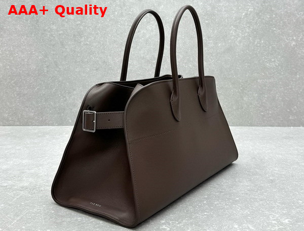 The Row EW Margaux Bag in Chocolate Polished Saddle Leather Replica