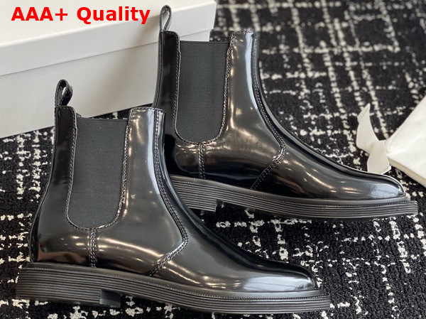 The Row Novus Chelsea Boot in Black Glazed Calfskin Leather Replica