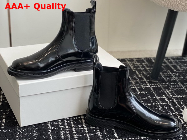 The Row Novus Chelsea Boot in Black Glazed Calfskin Leather Replica