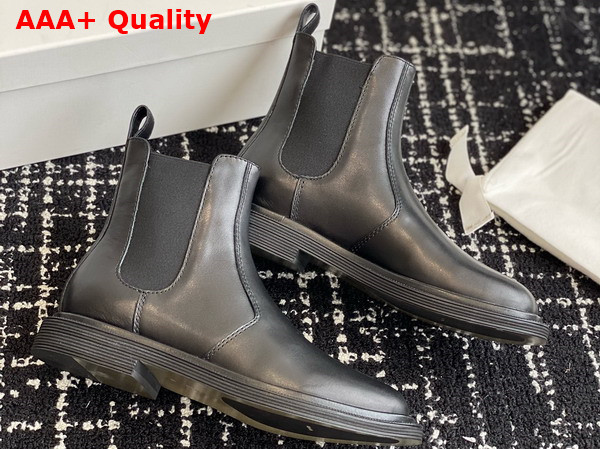 The Row Novus Chelsea Boot in Black Polished Calfskin Leather Replica