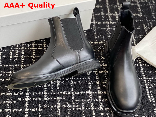 The Row Novus Chelsea Boot in Black Polished Calfskin Leather Replica