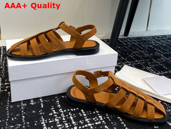 The Row Pablo Sandal in Caramel Suede Leather Replica