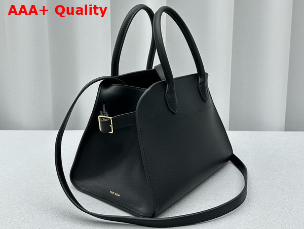 The Row Soft Margaux 10 Bag in Black Smooth Saddle Leather Replica