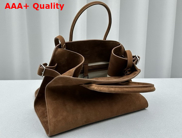 The Row Soft Margaux 12 Bag in Brown Suede Leather Replica