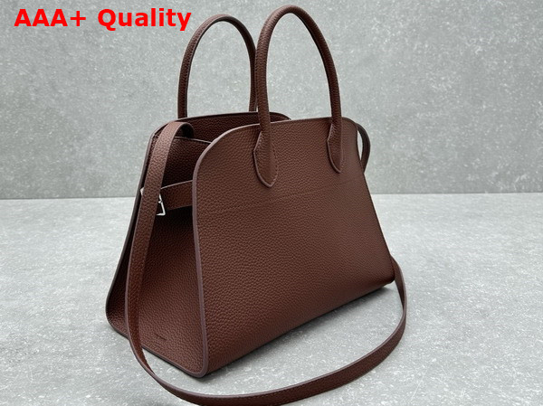 The Row Soft Margaux 12 Bag in Mocha Brown Grained Calfskin Leather Replica