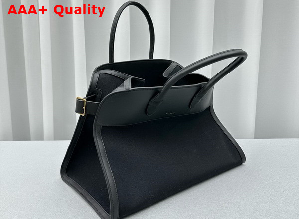 The Row Soft Margaux 15 Bag in Black Canvas and Leather Replica