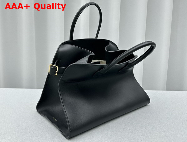 The Row Soft Margaux 15 Bag in Black Smooth Saddle Leather Replica