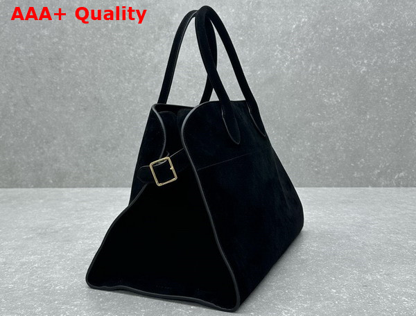 The Row Soft Margaux 15 Bag in Black Suede Leather Replica