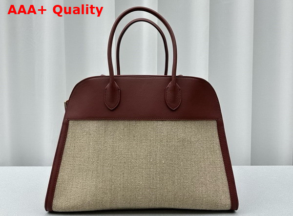 The Row Soft Margaux 15 Bag in Canvas and Leather Natural and Amaranto Replica