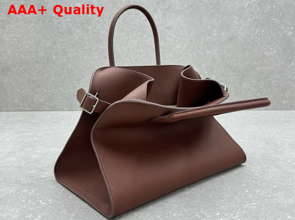 The Row Soft Margaux 15 Bag in Mocha Brown Grained Calfskin Leather Replica