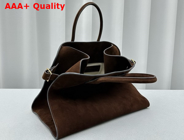 The Row Soft Margaux 15 Bag in Mocha Suede Leather Replica