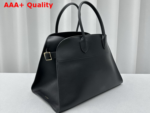 The Row Soft Margaux 17 Bag in Black Polished Saddle Leather Replica