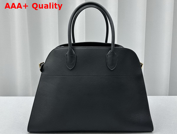 The Row Soft Margaux 17 Bag in Black Polished Saddle Leather Replica