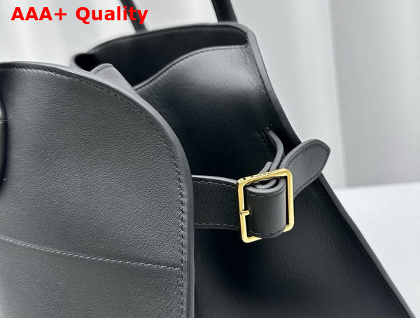 The Row Soft Margaux 17 Bag in Black Polished Saddle Leather Replica