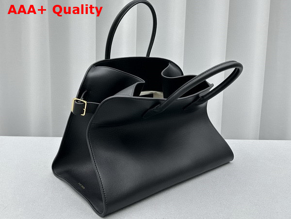 The Row Soft Margaux 17 Bag in Black Polished Saddle Leather Replica