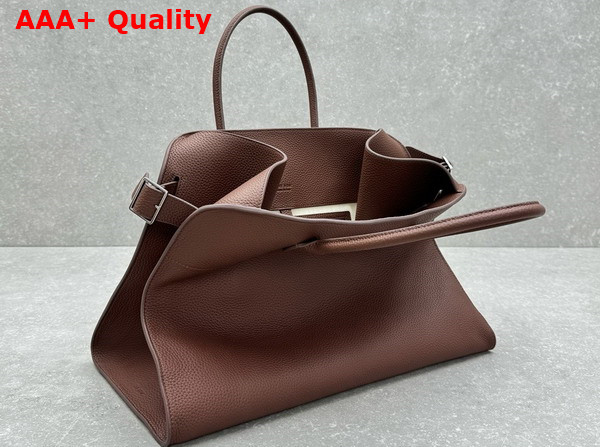 The Row Soft Margaux 17 Bag in Mocha Brown Grained Calfskin Leather Replica