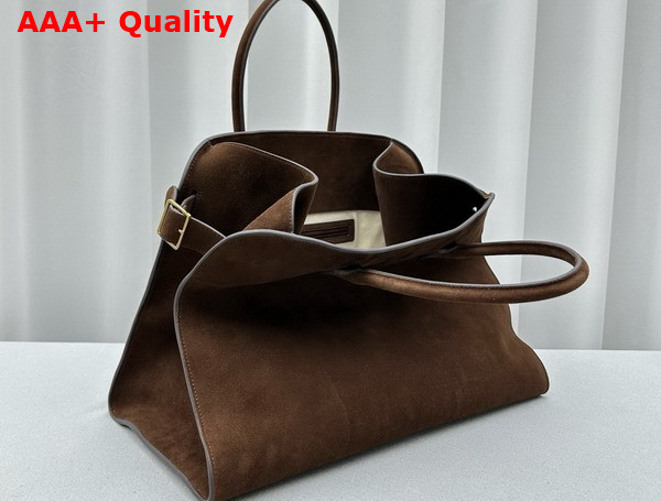 The Row Soft Margaux 17 Bag in Mocha Suede Replica