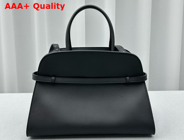 The Row Soft Margaux Belt 12 Bag in Black Smooth Saddle Leather Replica